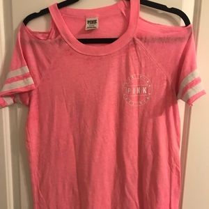 Pink shoulder cut out top